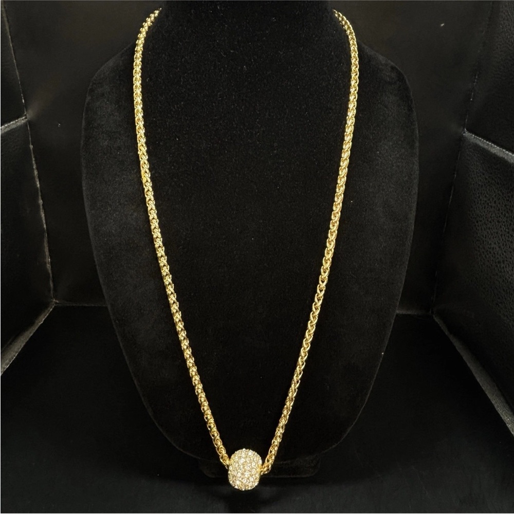 Vintage Joan Rivers Pave' Crystal Ball Necklace Foxtail Chain 30" Long Goldtone - Picture 14 of 16